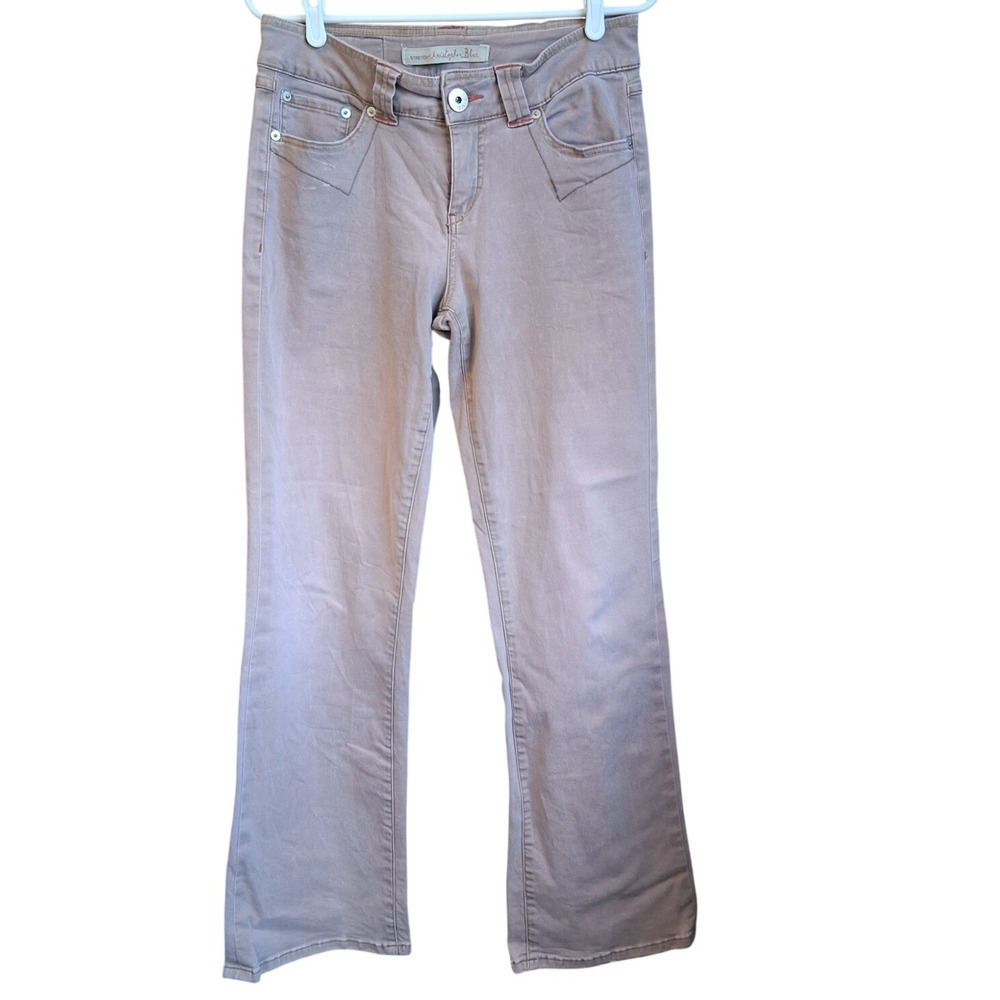 Christopher Blue Bootcut Jeans Rusty Rose Gold Sz 8 Small Flaw Stretch‎ GUC